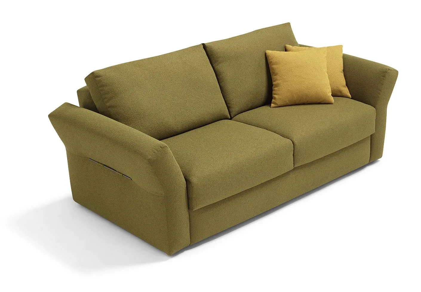 Divano letto Bold Dienne di tre quarti, con il tondino metallico sul bracciolo svasato