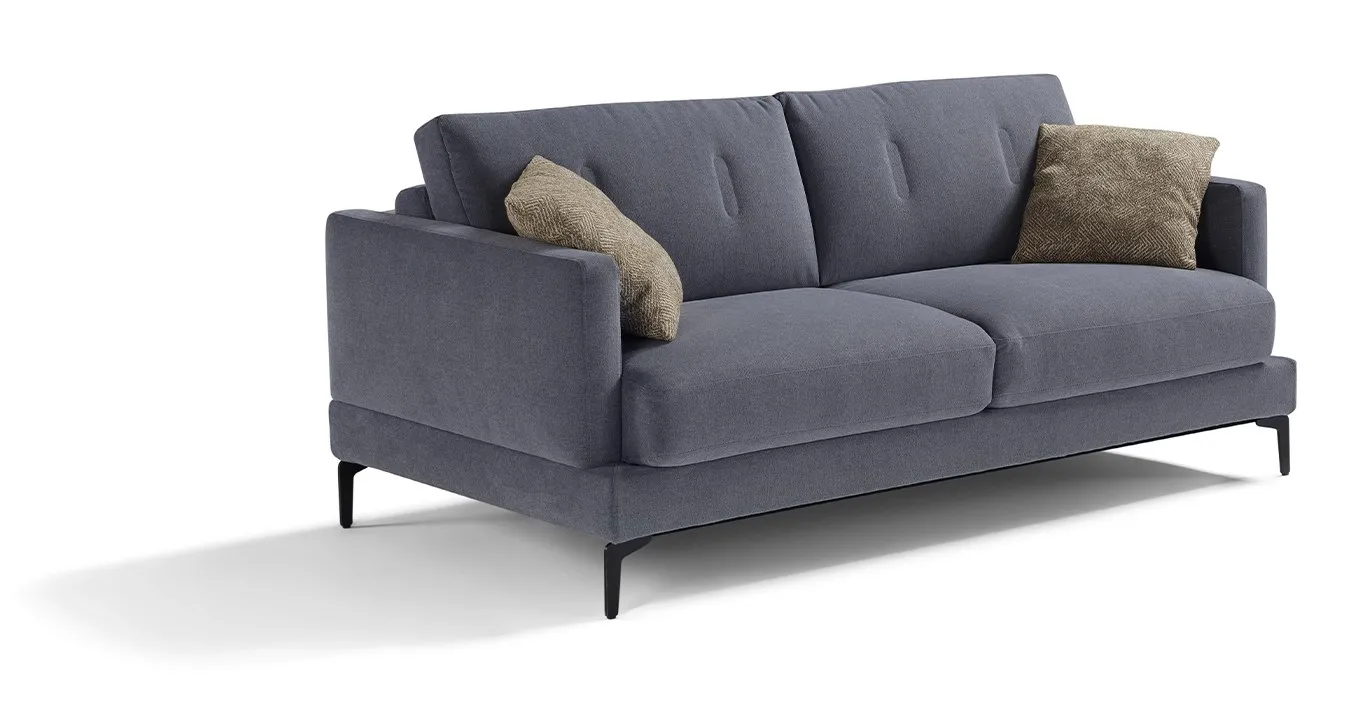 Divano letto Evo Dienne grigio blu di tre quarti sui piedi in ferro