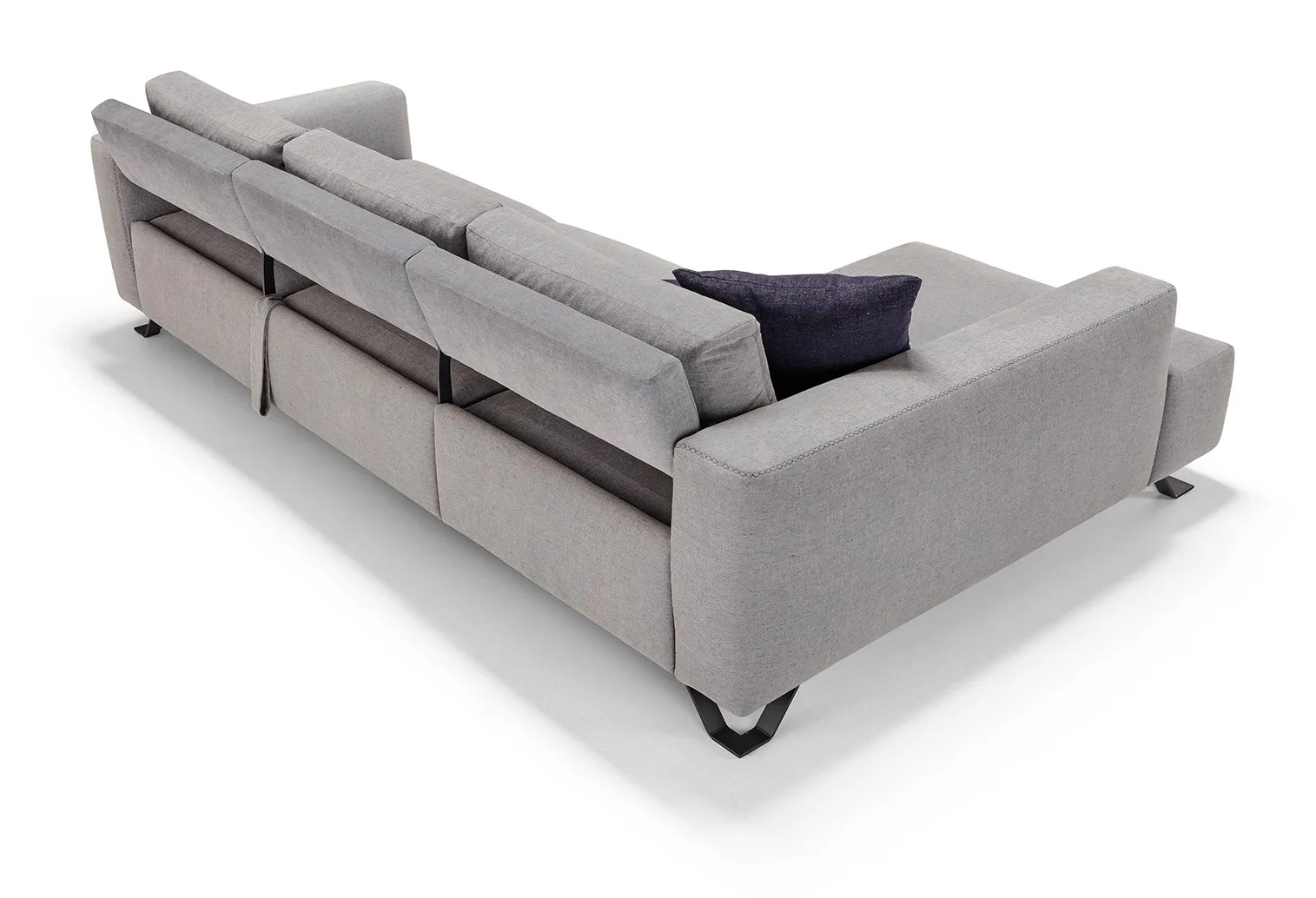 Divano letto Simple Dienne visto da dietro con gli schienali regolabili e i piedi curvi