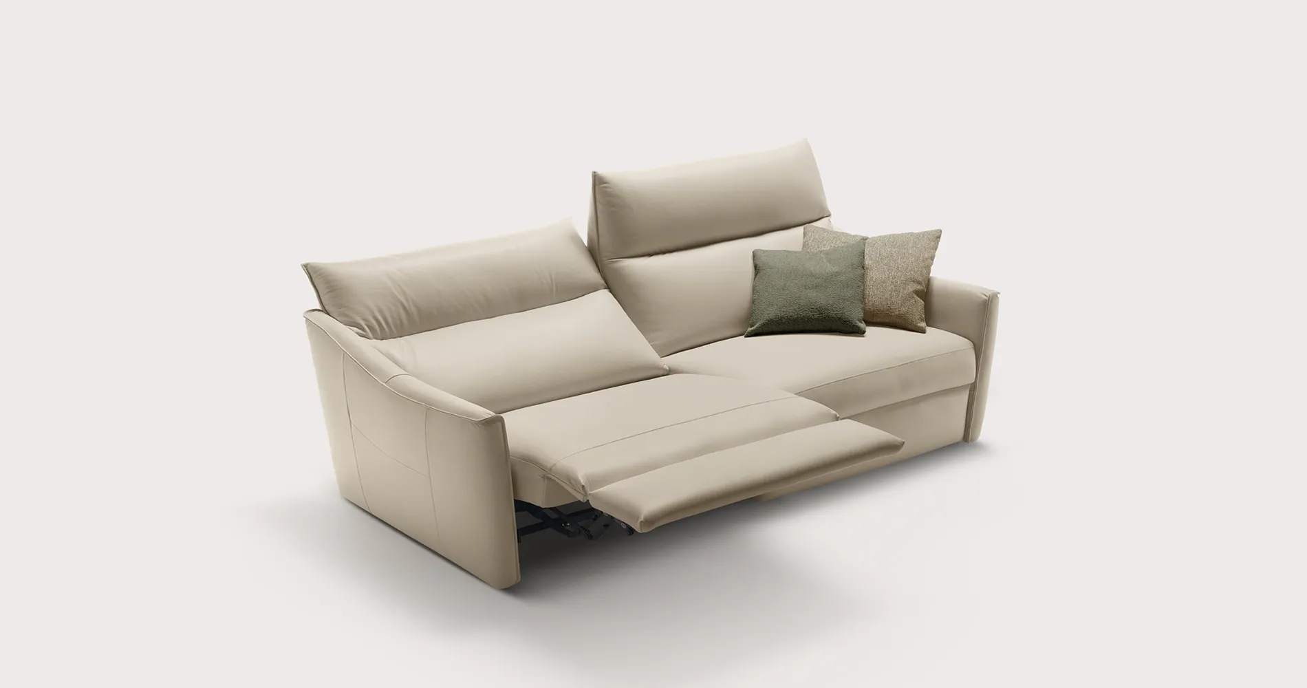 Divano Siviglia Rosini beige con relax aperto e poggiatesta alzato