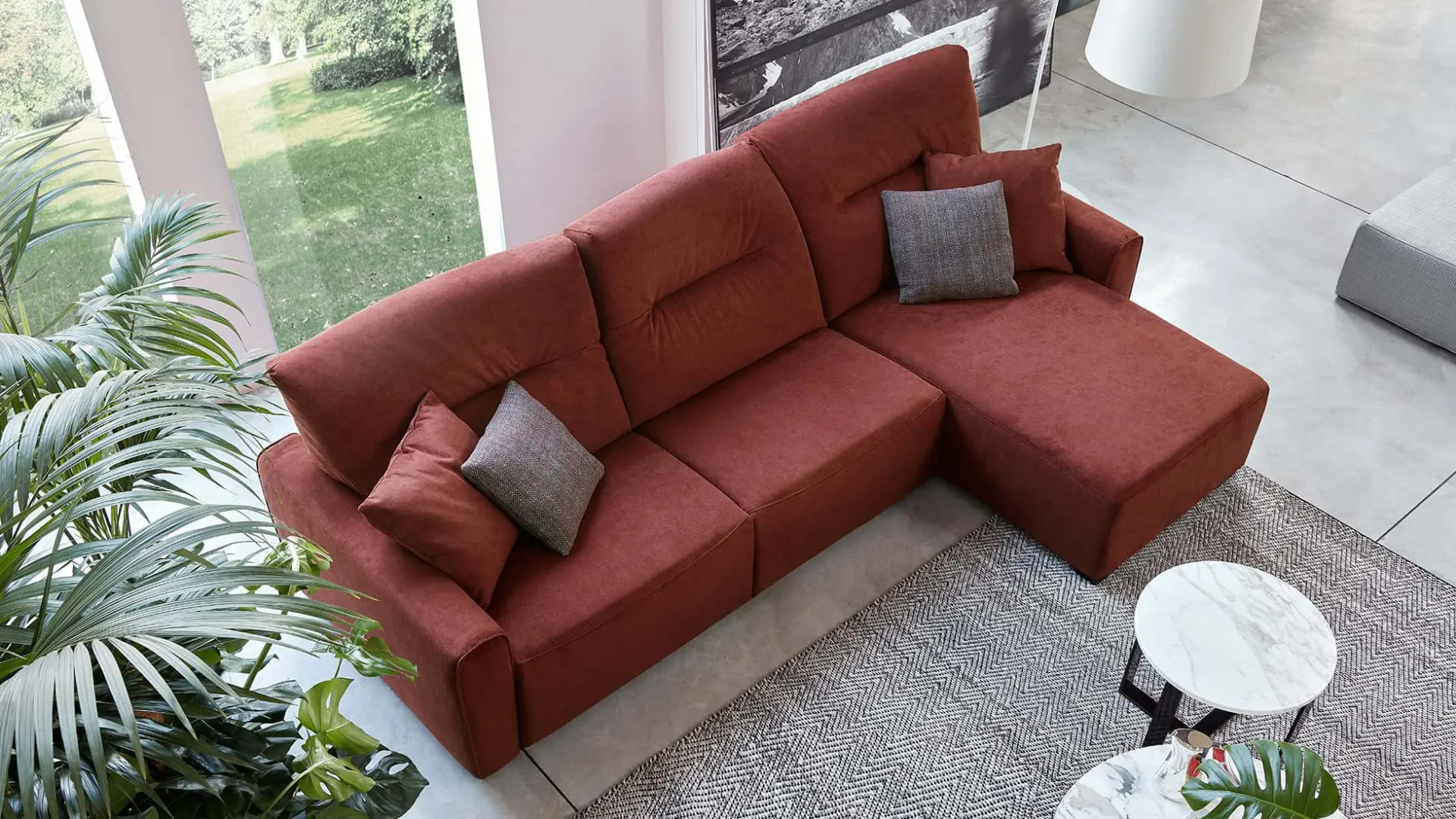 Divano letto Bormio Rosini rosso mattone con penisola