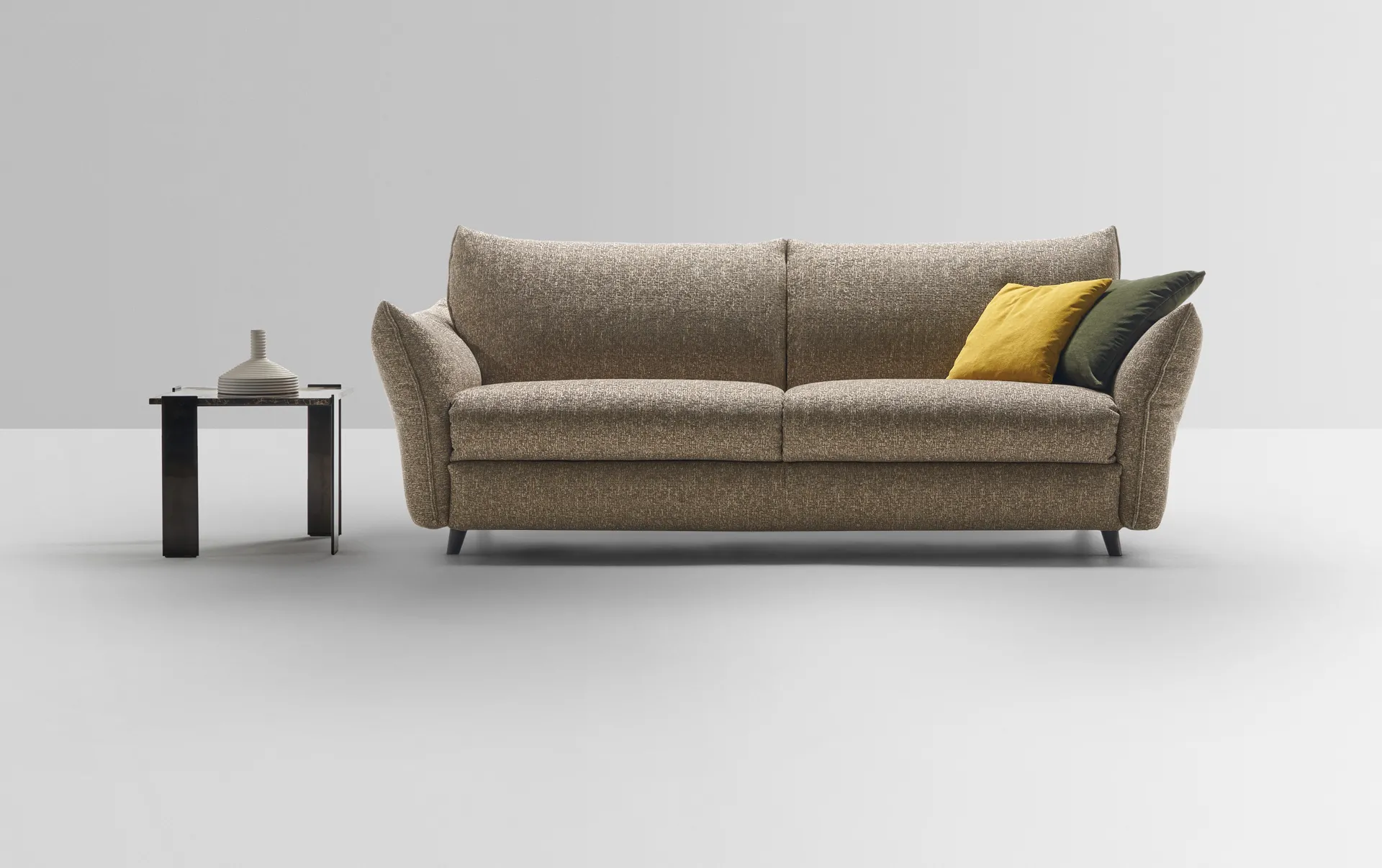 Divano letto Elysee Rosini beige su piedini in legno