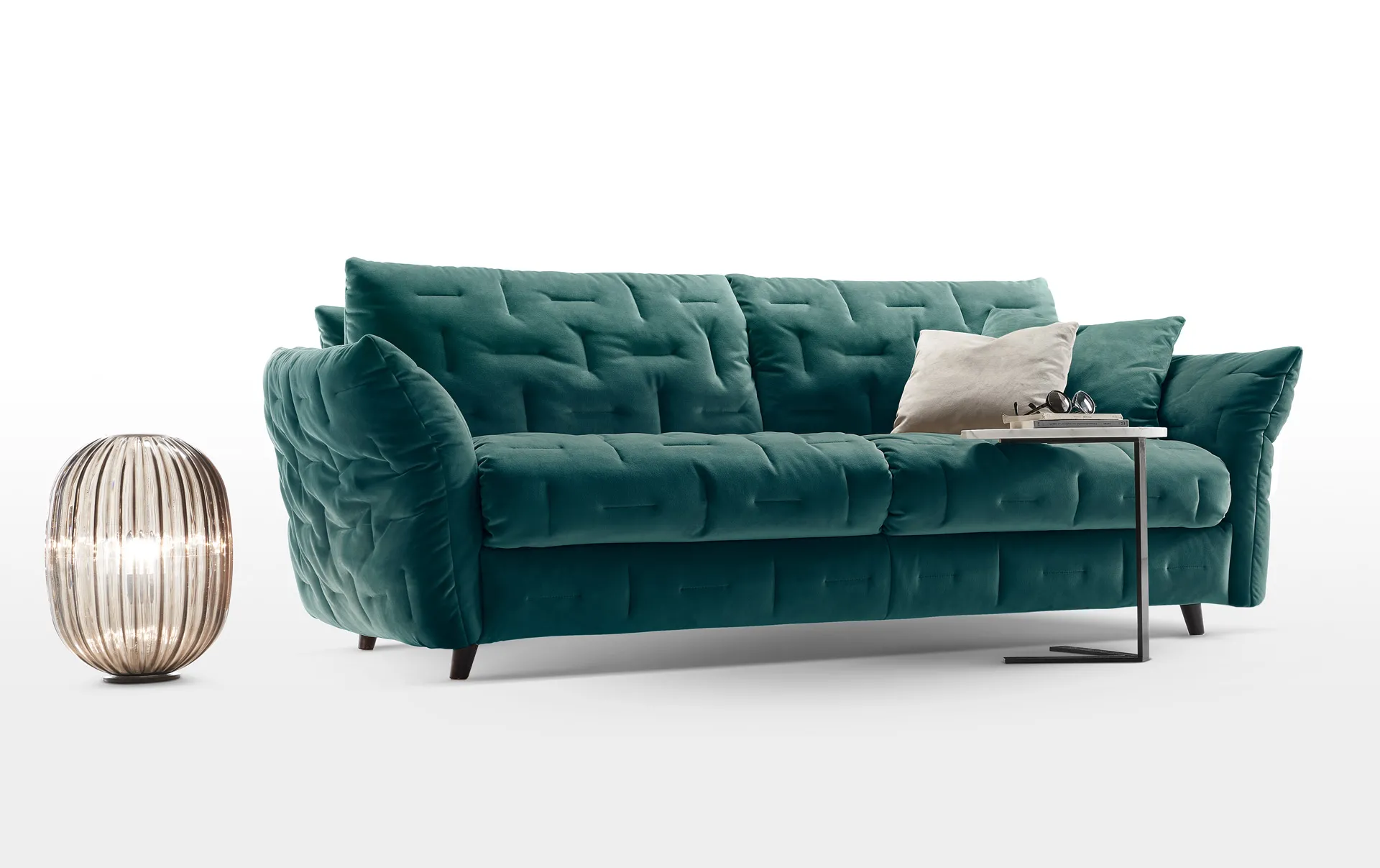 Divano letto Elysee Rosini Mood in velluto verde trapuntato