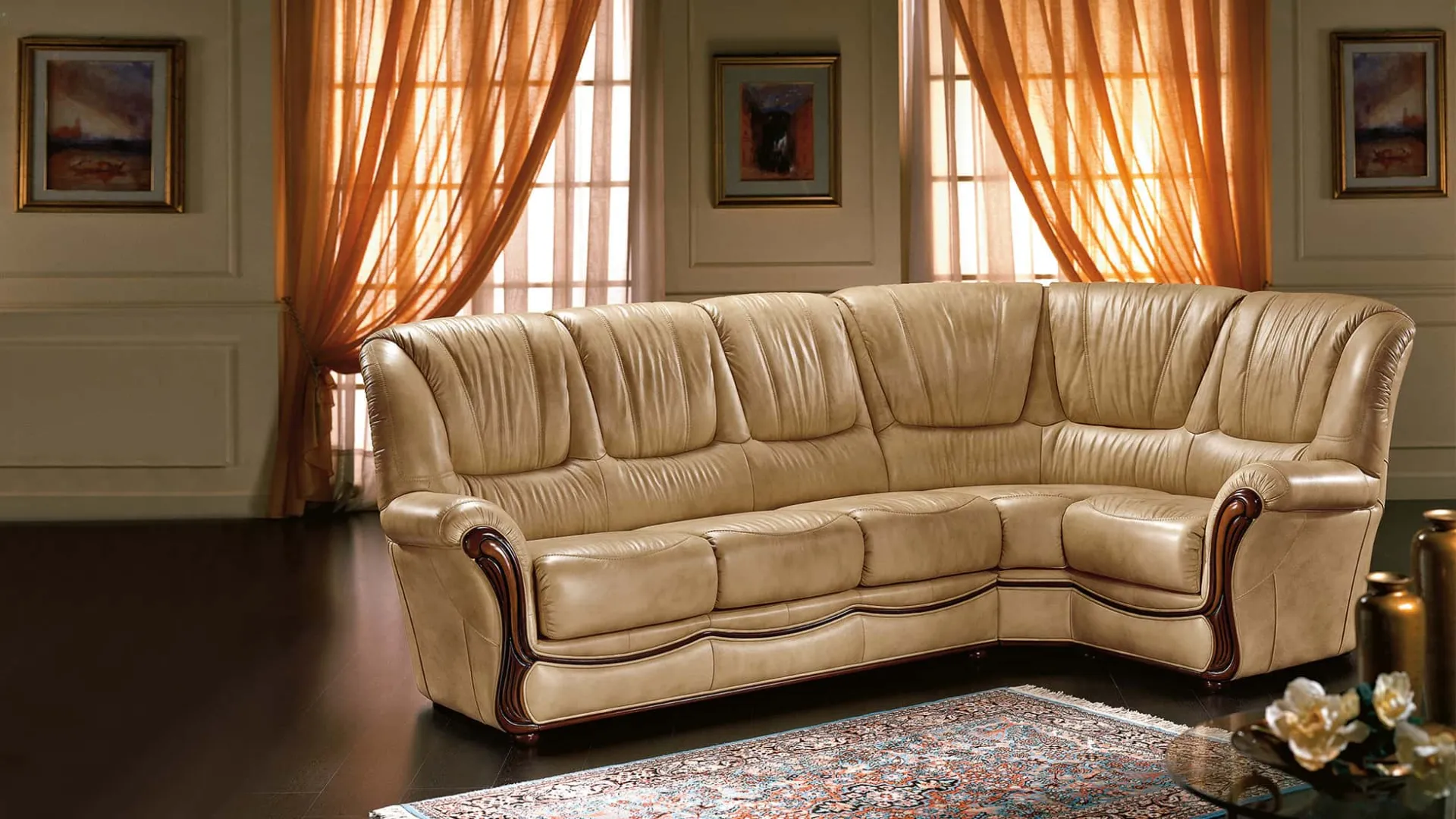 Divano classico Ilaria Rosini angolare in pelle beige