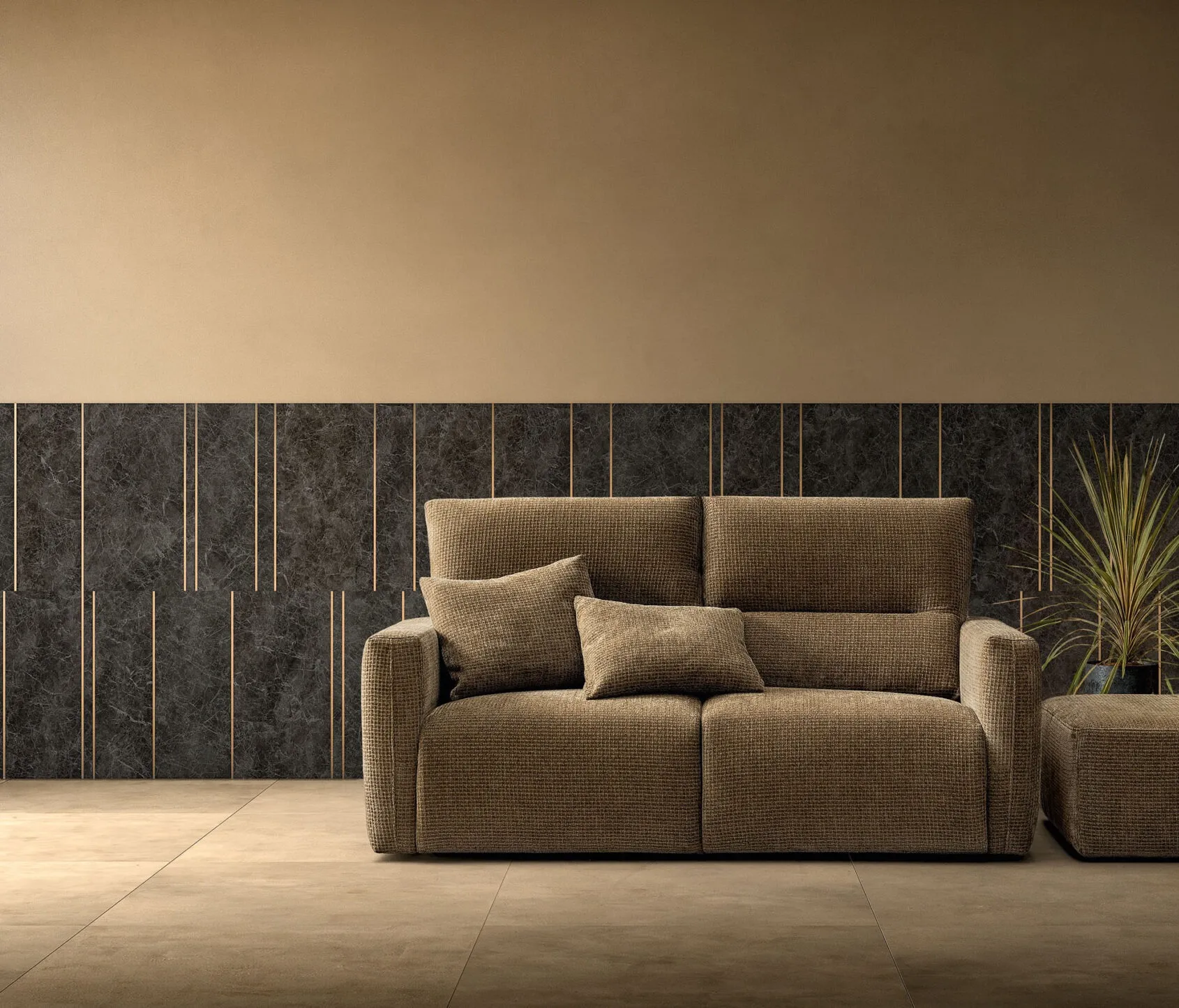 Divano letto Bart Samoa verde oliva a due posti con pouf rettangolare