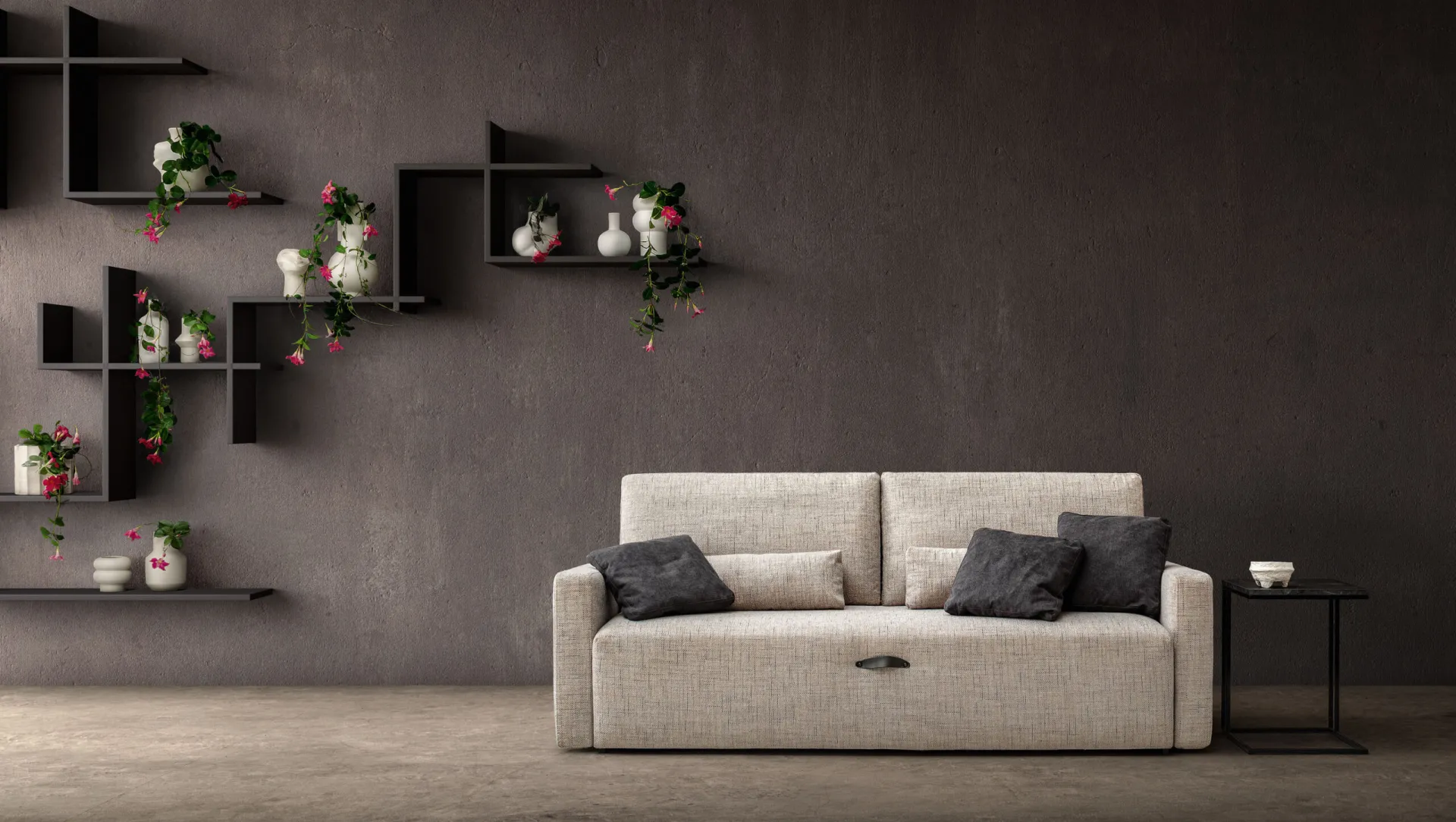 Divano trasformabile Swift Samoa grigio perla a due posti con maniglia sulla seduta