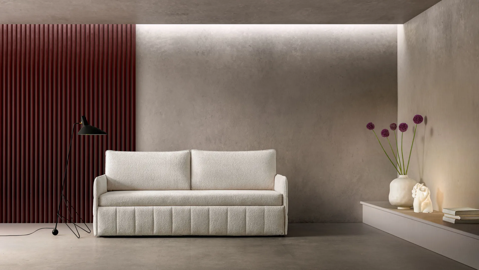 Divano trasformabile City Samoa bianco a due posti con base a cuciture verticali