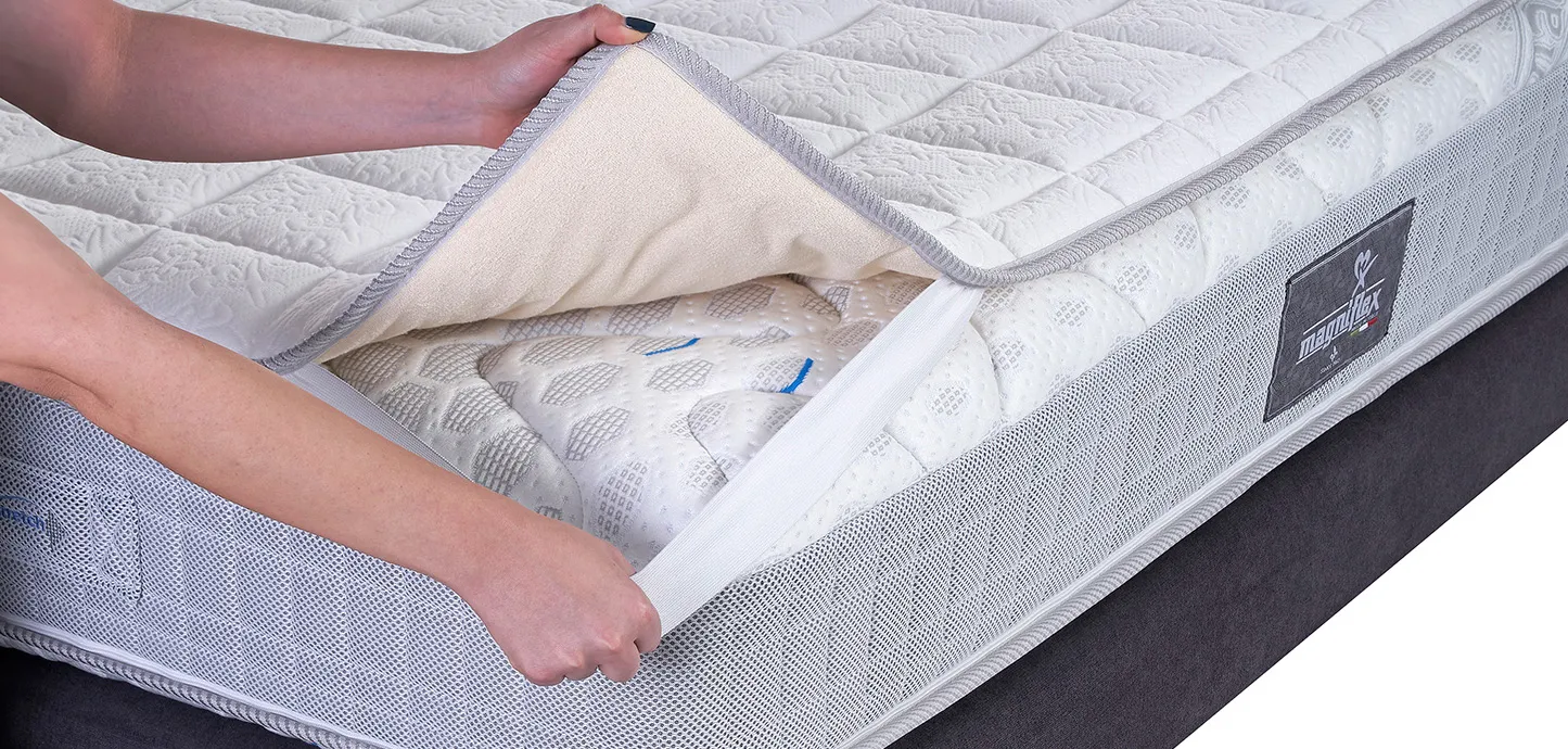 Topper Classico Traditional Waterproof Magniflex sollevato, con il lato inferiore color crema
