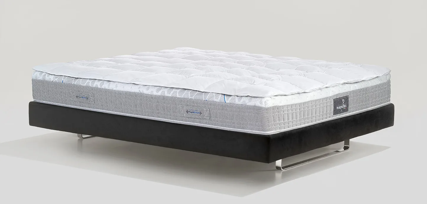 Topper Essenziale Magniflex bianco trapuntato su un materasso con base nera