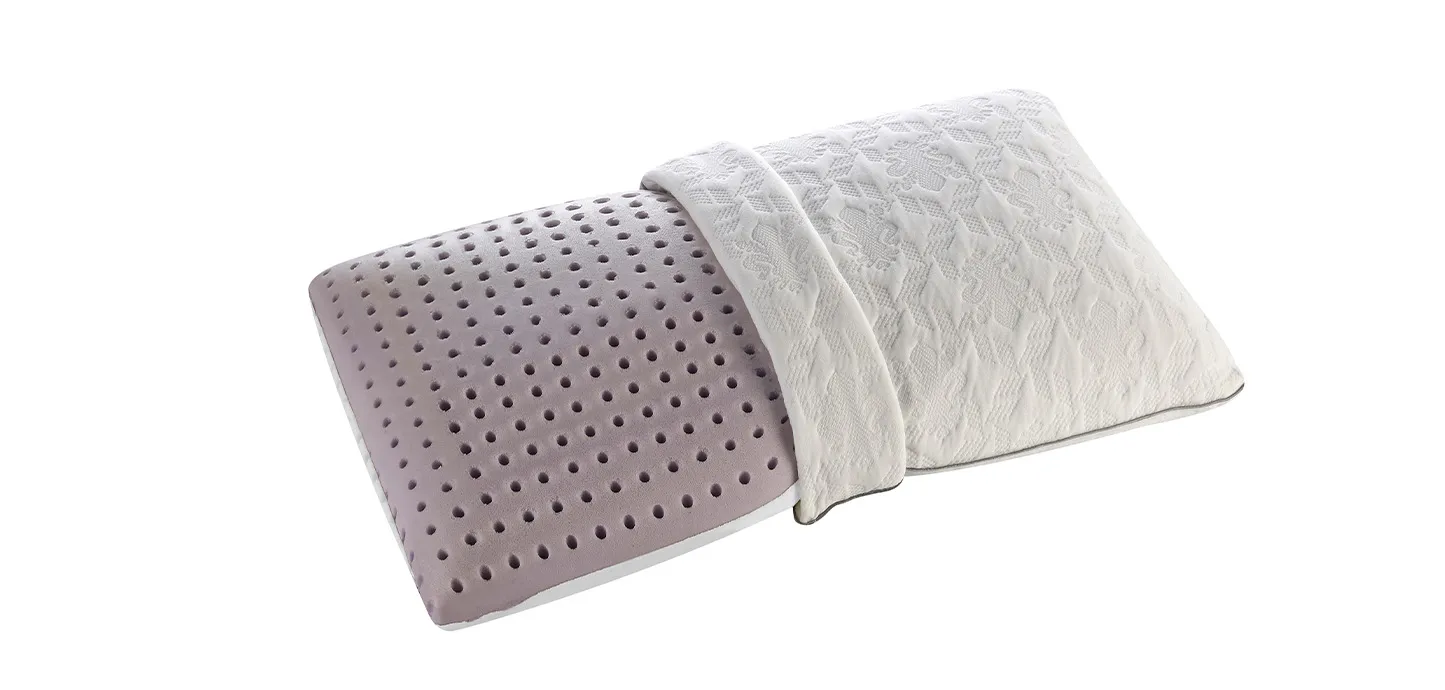 Guanciale Superiore Deluxe Dual Magniflex aperto, con il lato in Malva Foam color lilla