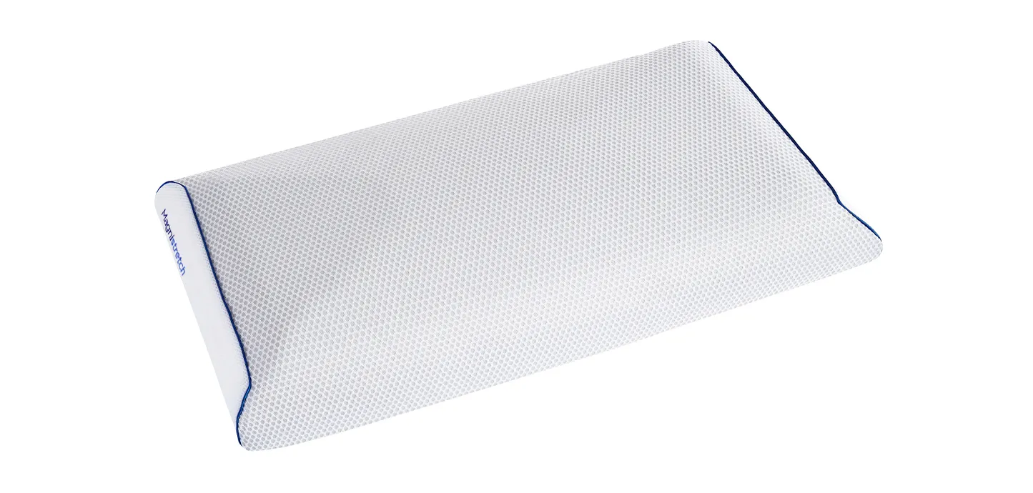 Guanciale MagniStretch Pillow S Magniflex con fodera bianca bordata di blu