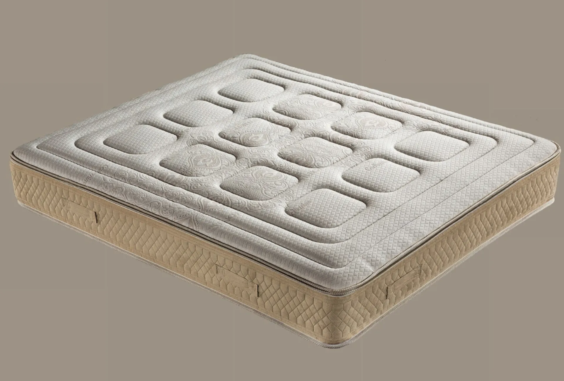 Materasso a molle Royal Manifatture dell'Adriatico con trapunta a riquadri e fascia beige
