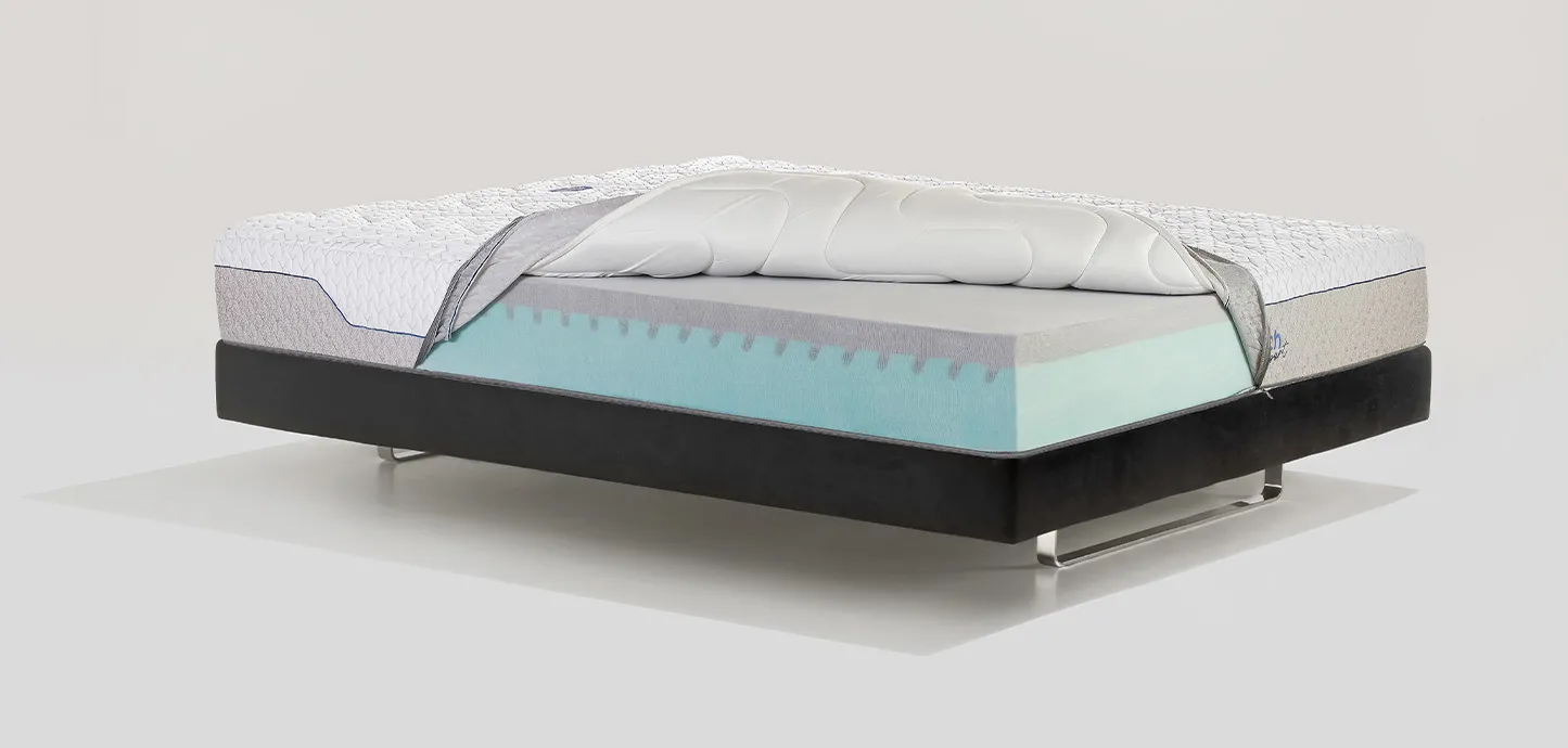 Materasso MagniStretch Sport 9 Magniflex sfoderato, con la base in Elioform color acquamarina