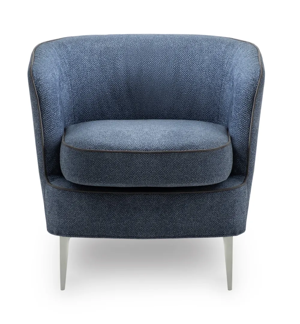 Poltroncina Zeno Aerre Divani blu melange con schienale curvo, vista frontale