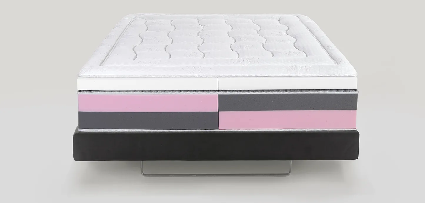 Spaccato del materasso Audace Armonia Memoform Dual 12 Magniflex con lastre rosa e grigie invertite sui due lati