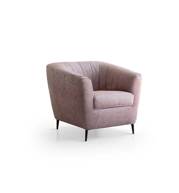Poltroncina Ada Aerre Divani rosa malva vista di tre quarti