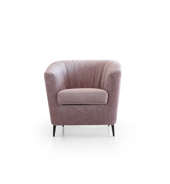 Poltroncina Ada Aerre Divani rosa malva con schienale a cannelloni, vista frontale