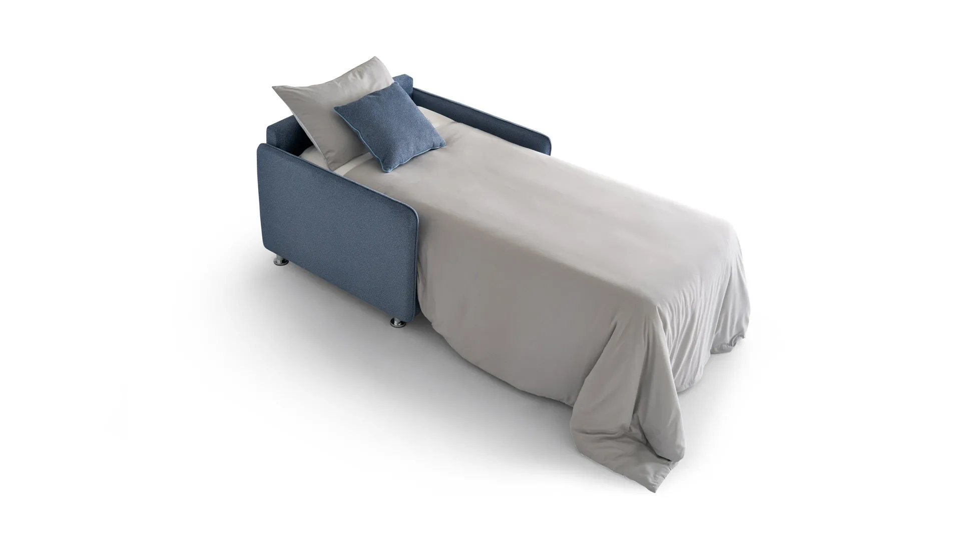 Poltrona letto Tilly Aerre Divani blu aperta come letto singolo