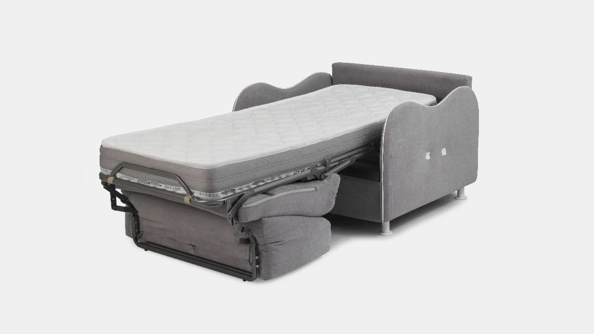 Poltrona letto Titti Basic Aerre Divani aperta con materasso e rete in vista