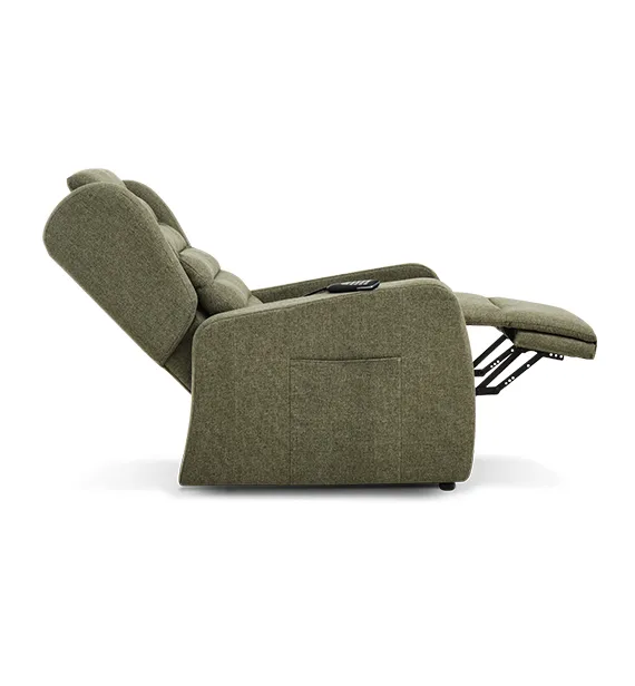 Poltrona relax Chanel Aerre Divani verde oliva distesa, vista laterale