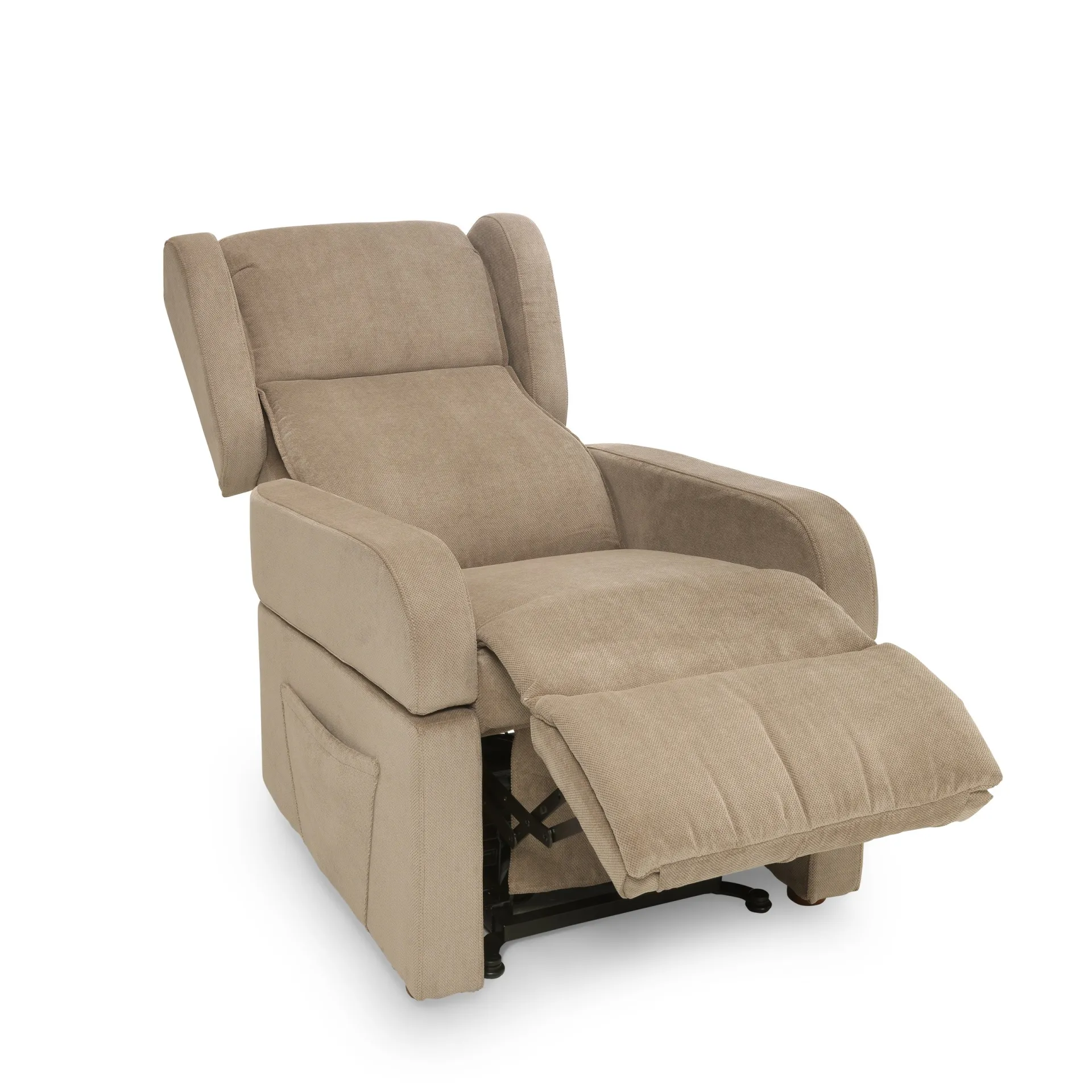 Poltrona Astra Brima Italia beige reclinata con pediera alzata