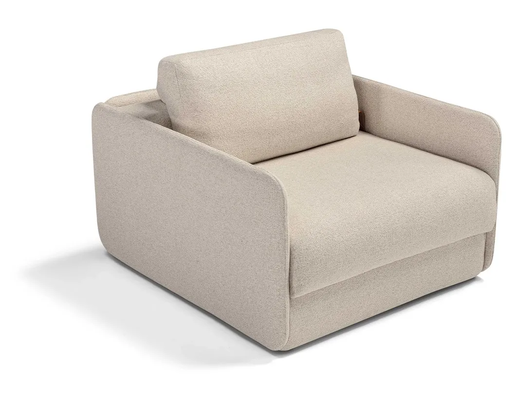 Poltrona letto Phil Dienne color avorio chiusa, con braccioli arrotondati